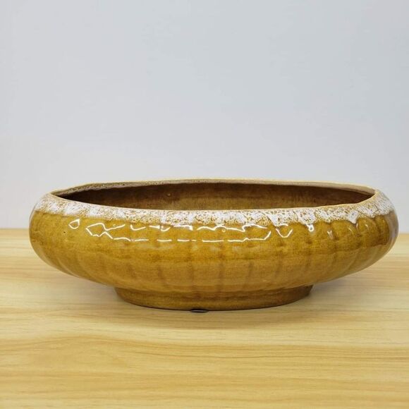 MCM Golden Brown & Cream Drip Glazed Large Planter Pot - Picture 2 of 11